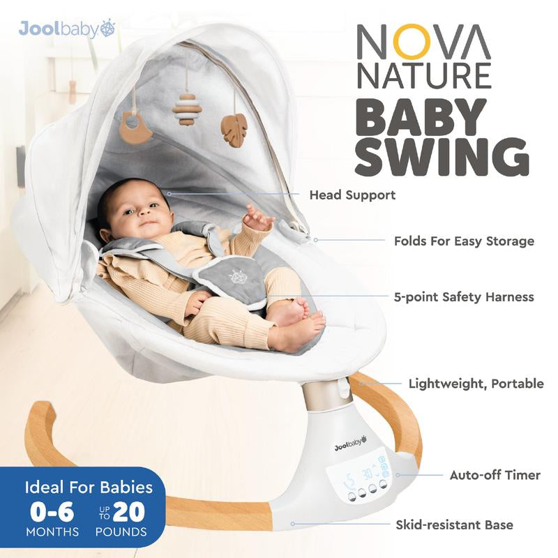 Jool Baby Nova Nature Baby Swing for Newborns - Electric Motorized Infant Swing with Bluetooth Music and 10 Preset Melodies