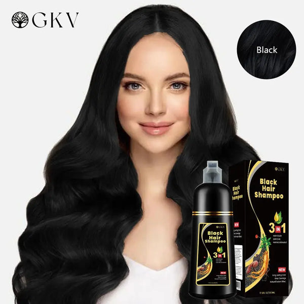 Gkv-Hair Dye Shampoo, Quick Hair Dye,Hair Care,Fruity Aroma-Black & Brown-3-In-1 Color–Plant Extracts-Long Lasting–500 Ml