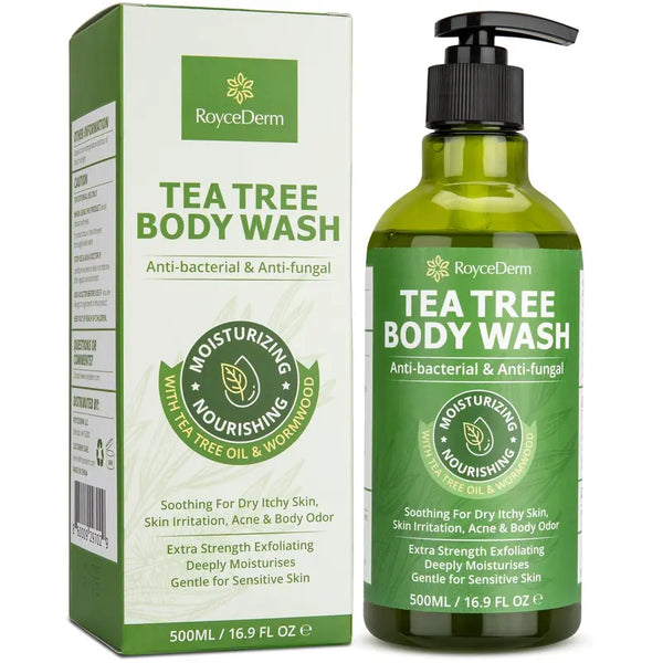 Roycederm Tea Tree Body Wash, Antibacterial Tinea Versicolor Body Wash Acne Body Care Cleansing Eczema Skin Care