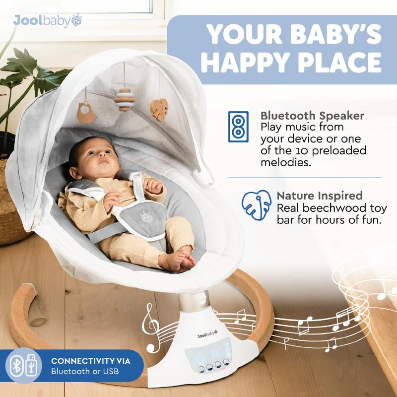 Jool Baby Nova Nature Baby Swing for Newborns - Electric Motorized Infant Swing with Bluetooth Music and 10 Preset Melodies