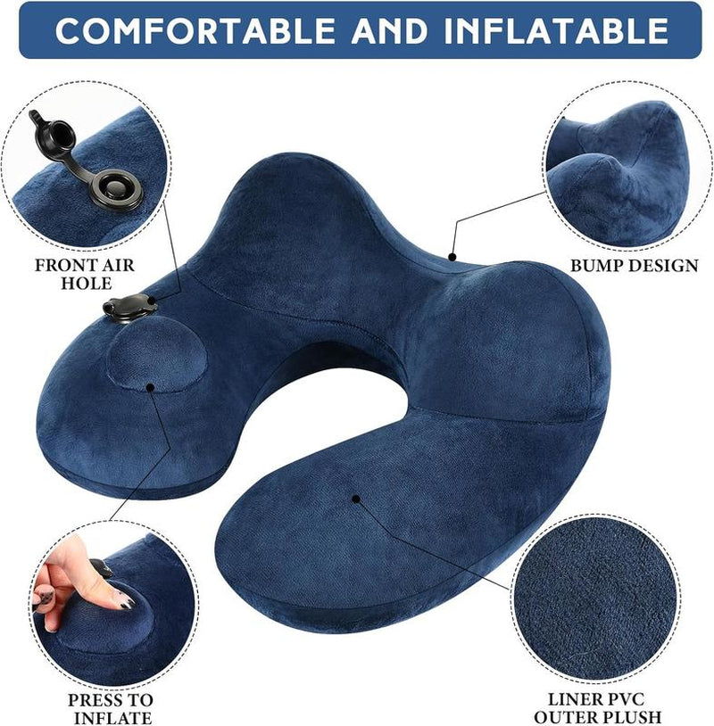 【New Arrivial】Inflatable Travel Neck Easytraveler Pillow for Airplane Sleeping Blow up Neck Support Air Pillow Traveling on Plane Long Flights Washable