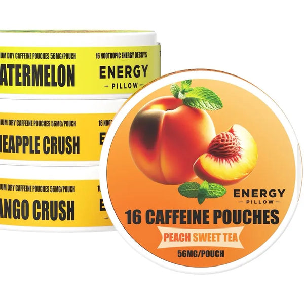 56Mg Variety 4-Pack B Peach Sweet Tea, Watermelon, Pineapple Crush, Mango Crush Caffeine Energy Pouches - 64 Pouches