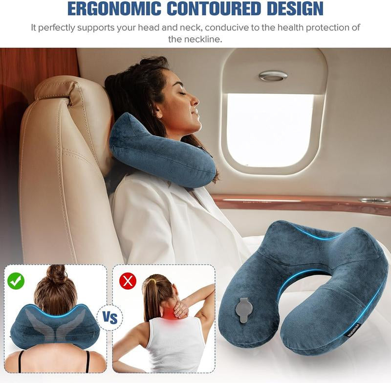 【New Arrivial】Inflatable Travel Neck Easytraveler Pillow for Airplane Sleeping Blow up Neck Support Air Pillow Traveling on Plane Long Flights Washable