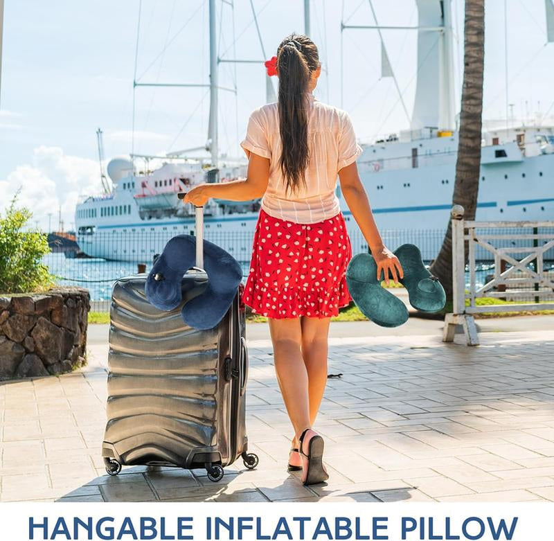 【New Arrivial】Inflatable Travel Neck Easytraveler Pillow for Airplane Sleeping Blow up Neck Support Air Pillow Traveling on Plane Long Flights Washable